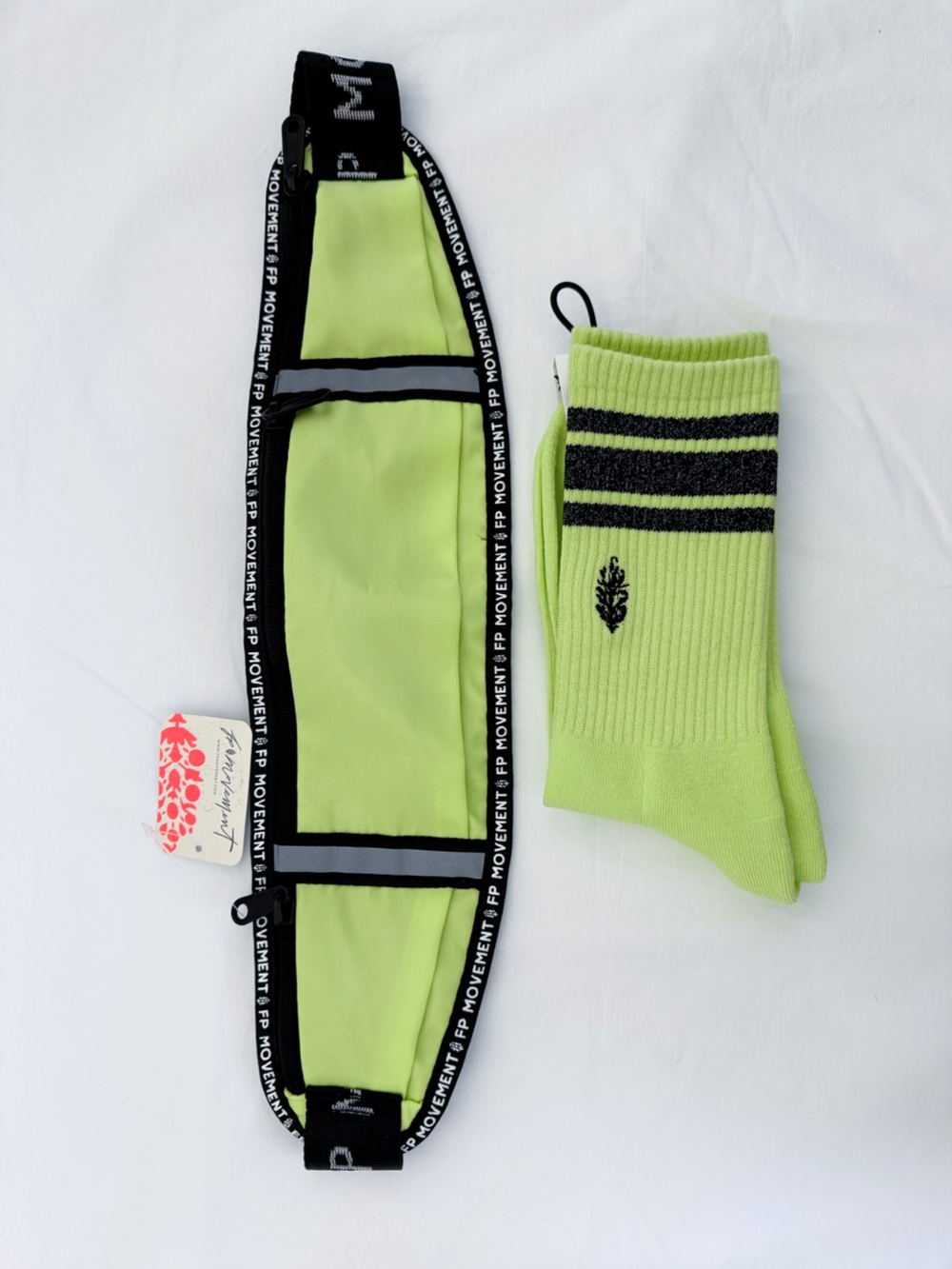 NWT Free People 3 Pocket Runner Belt Bag/Flash Stripe Logo Tube Sock Bundle